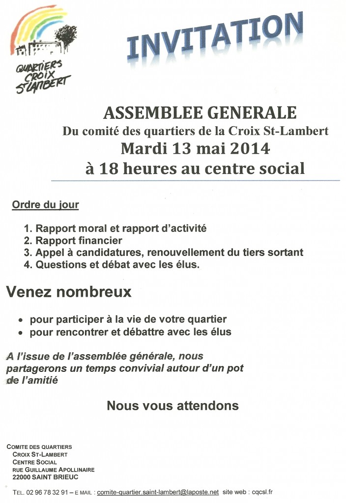 Assemblée Générale du Comité des Quartiers Saint Lambert