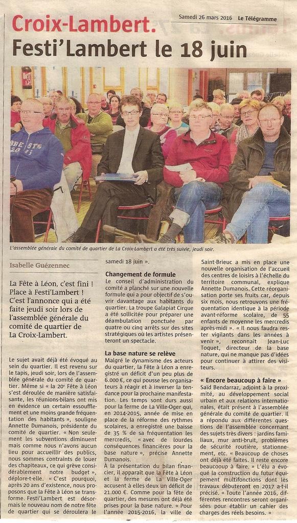 Assemblée Générale du Comité des Quartiers Saint Lambert