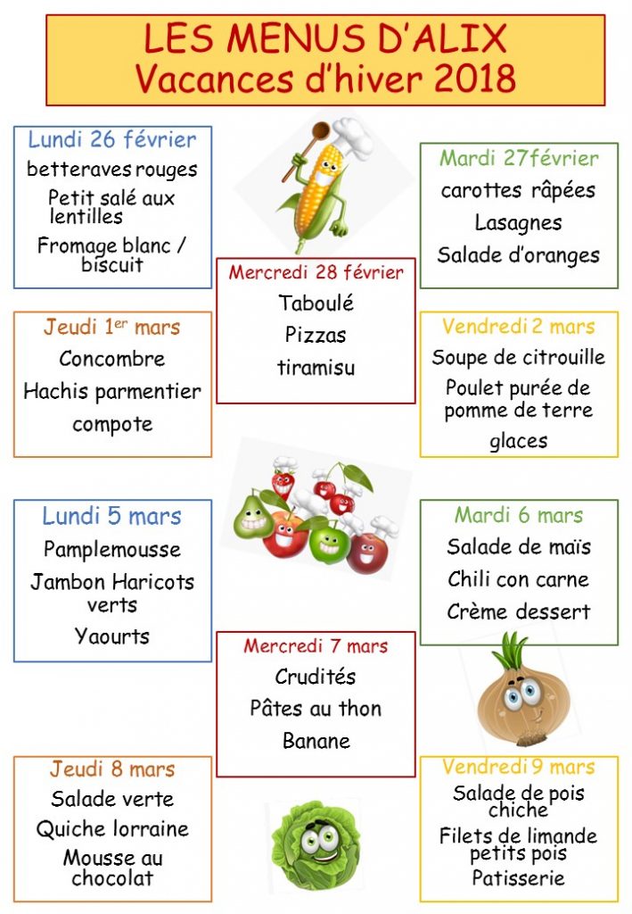 Les menus des vacances d’hiver