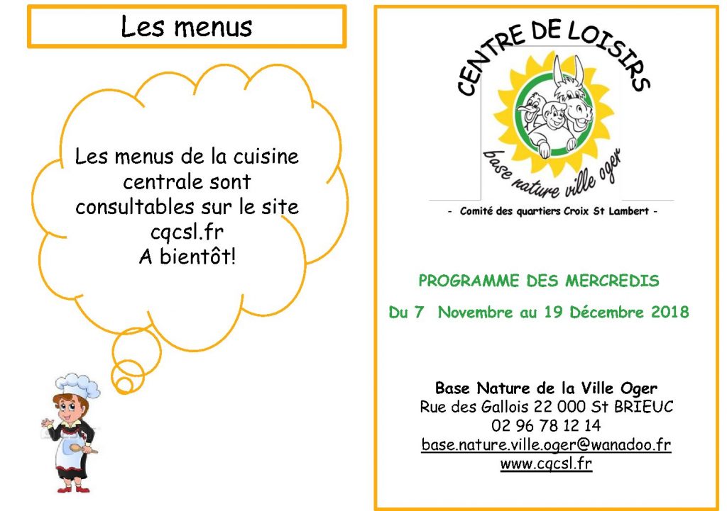 Programme du centre de loisirs de Novembre à décembre