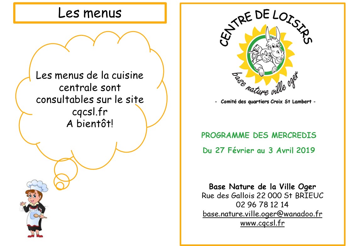 Programme centre de loisirs FévrierAvril Comité des quartiers Croix