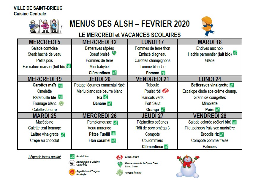 MENU FEVRIER 2020