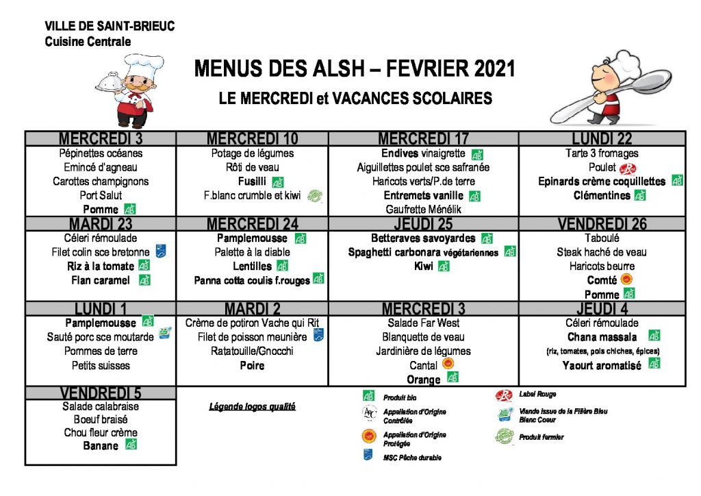 Menu février